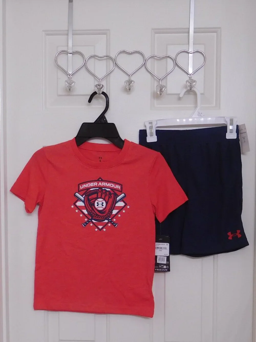 NWT 3 Under Armour 2pc Shirt & Shorts Sets Red Baseball Gray Bundle sz 6